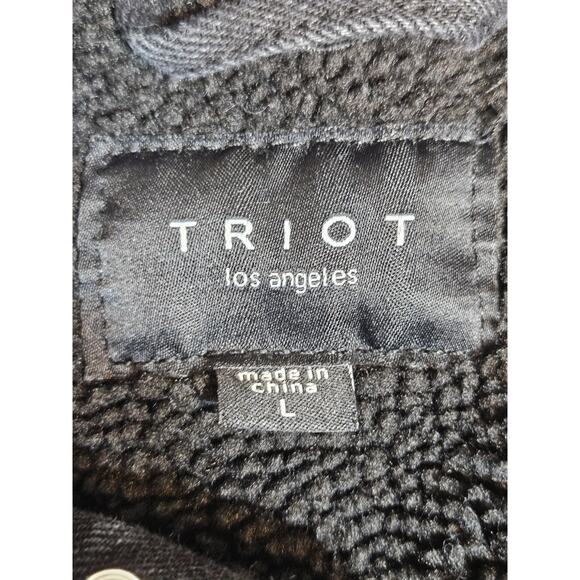 Triot Jacket Womens Large Black Denim Jacket Button Front W/Pockets Sherpa Neck - Picture 4 of 8